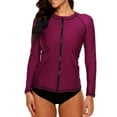 thumbnail image 4 of Alove Women's Solid Zipper Front Rash Guard Long Sleeve Swimsuit Shirt Top UPF 50+, 4 of 7