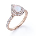 thumbnail image 4 of JeenMata Pave Set 1.5 Carat Pear Shaped White Opal and Moissanite Double Halo Cluster Engagement Ring in 18K Rose Gold Plating over Silver, 4 of 7