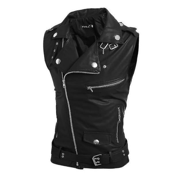 Mens Leather Motorcycle Vest Black Riding Biker Faux Leather Vests Walmart