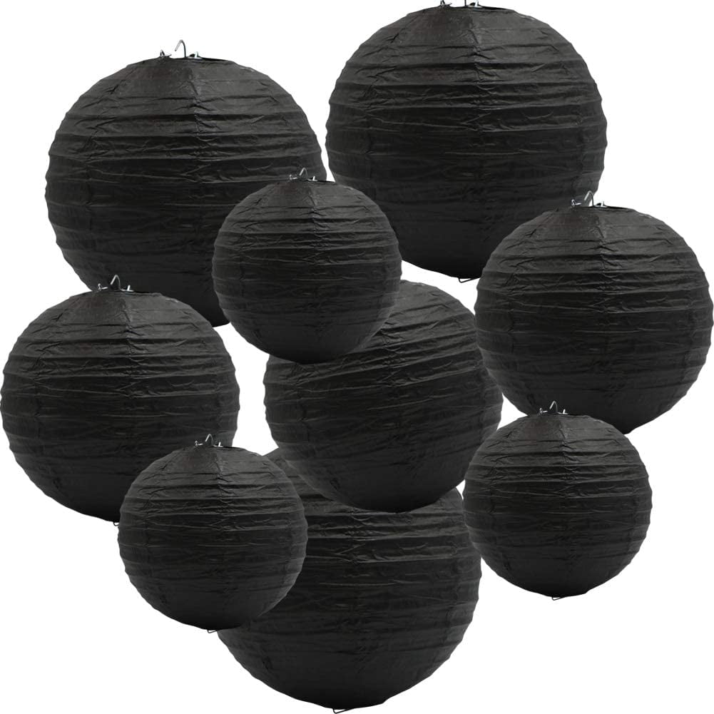 24pcs Round Paper Lanterns for Wedding Birthday Party Baby Showers Decoration Black/Red