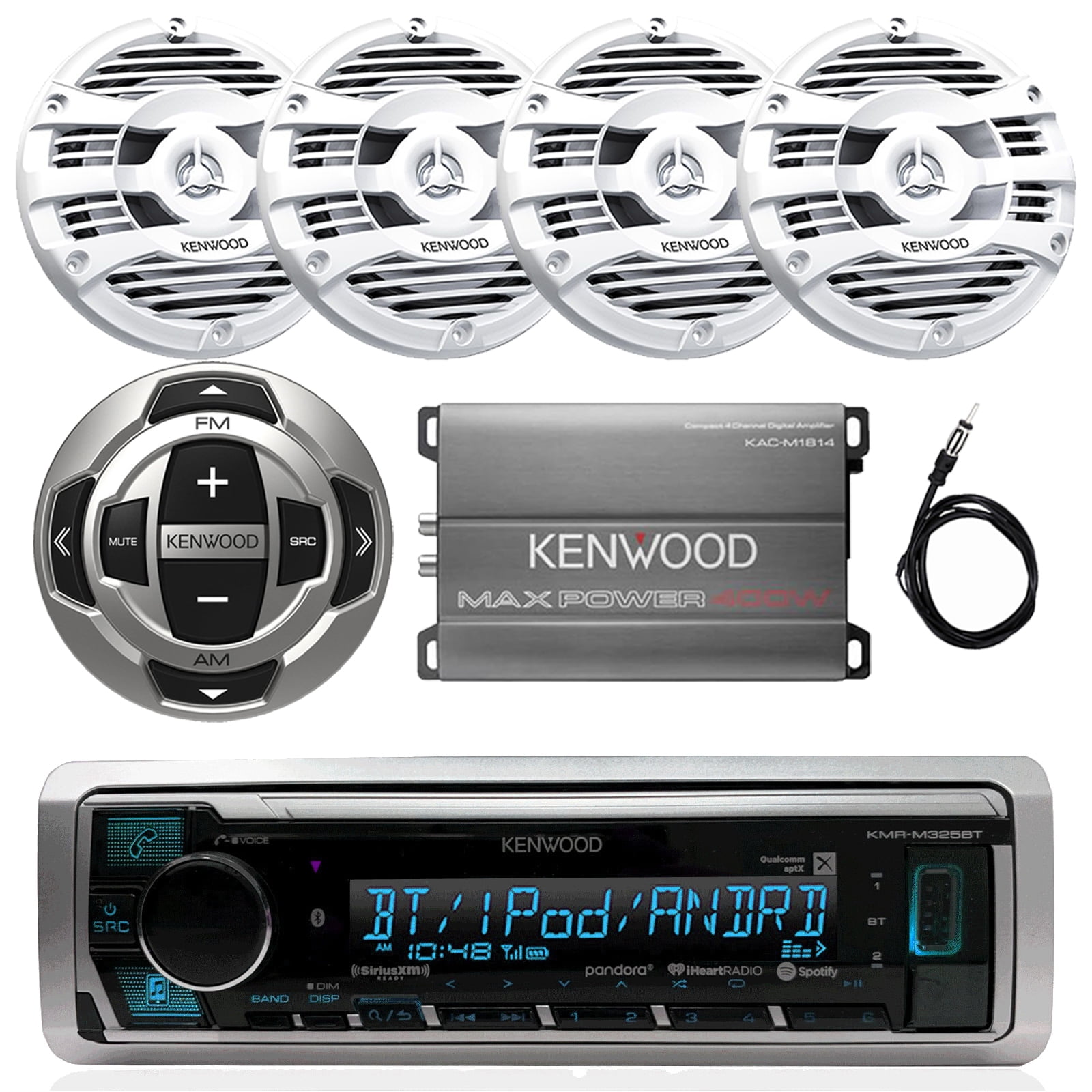 Kenwood Marine Digital Media Bluetooth USB AUX Stereo Receiver, 4x 6.5