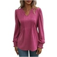 thumbnail image 1 of Timegard Tuniques pour Femmes à Manches Longues Plissées à Col en V Blouses de Robe T-Shirts Décontractés de Couleur Unie, 1 of 7