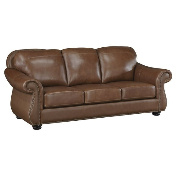 Lexicon Attleboro 20" Traditional Plywood and Leather Sofa in Camel Brown