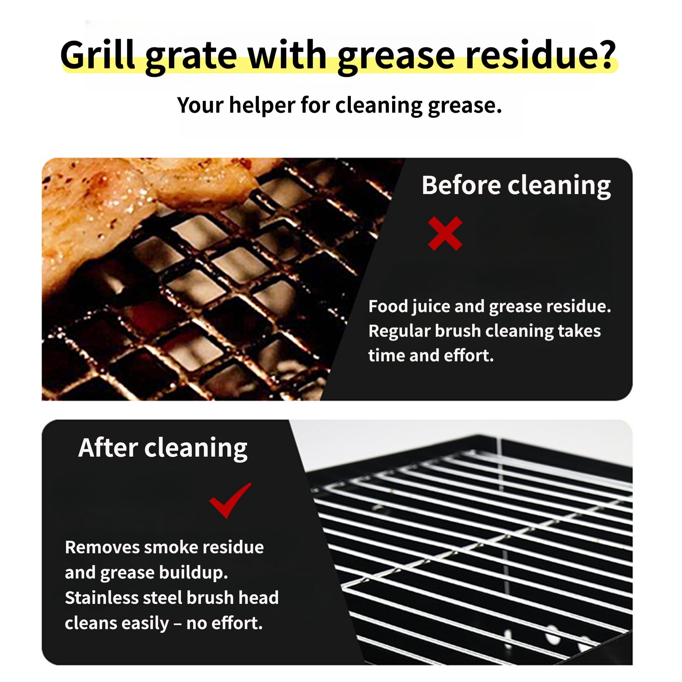 2 Pack Plastic Handle Stainless Steel BBQ Grill Cleaning Brush, Multi-Purpose Wire Brush for Grill Grate, Griddle, Oven Rack, Portable Outdoor Barbecue Tool