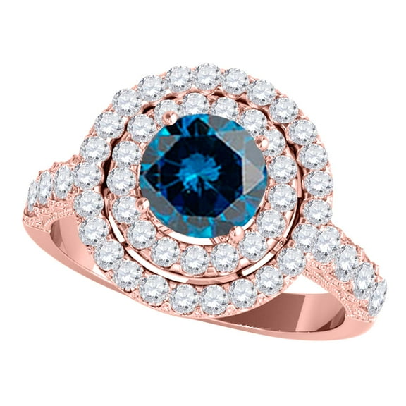Mauli Jewels Engagement Rings for Women 2.03 Carat Halo Blue Diamond Engagement Wedding Ring 4-prong 14k Solid Rose Gold