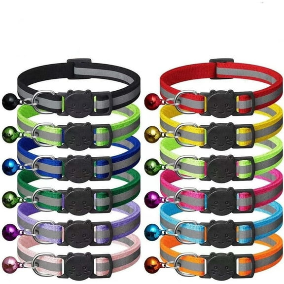 12 Pack Reflective Cat Collars Breakaway with Bell,Cute Kitty Adjustable Safe Kitten Collars with Pendant Glow in The Dark