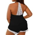 thumbnail image 2 of DuoJiaJ Women's Plus Size Lace Trim Pajama Set Short Sleeveless Top & Shorts 2 Piece Sleepwear Set Women's Short Sleeve Pajama Set Cotton Summer Black, 2 of 5