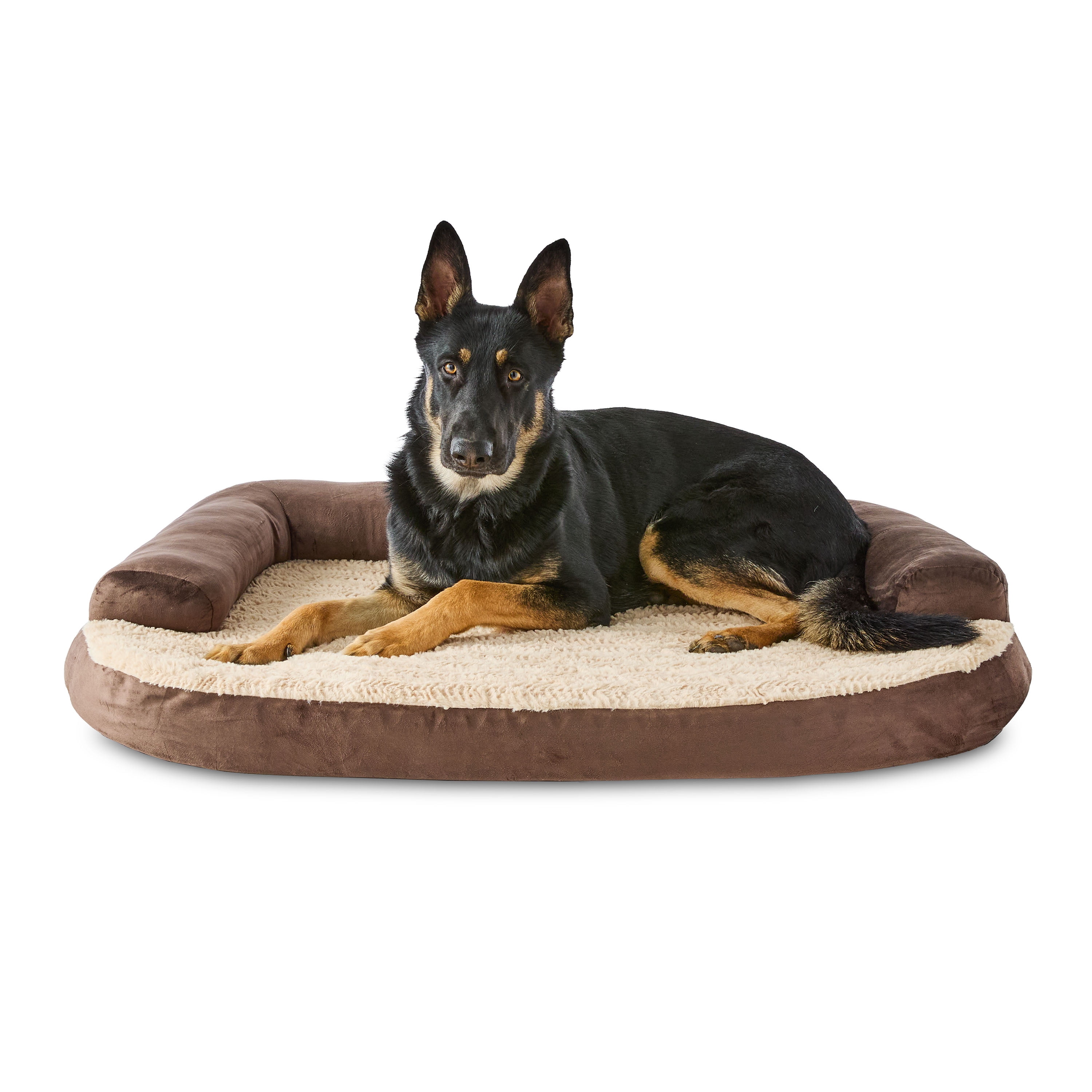 Vibrant Life Extra Large Round Corner Sofa Style Dog Bed, Brown, 35" x 48"