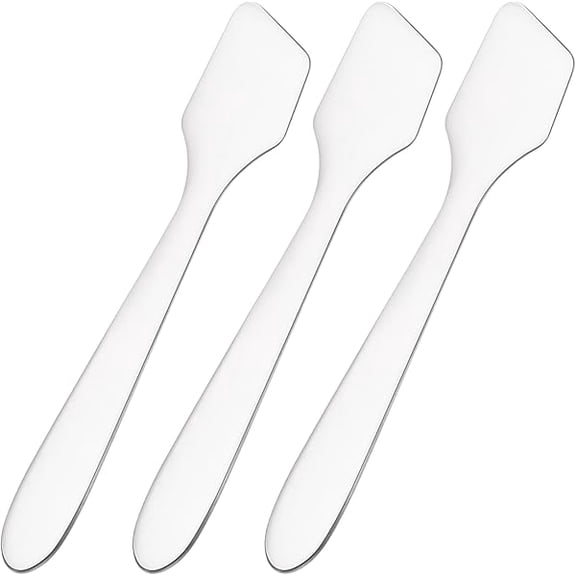 3pcs Mini Stainless Steel Makeup Spatula, Reusable Cosmetic Cream Spatulas Spoon, Skincare Scoop Applicator Facial Massage Beauty Tools for Mixing and Sampling Face Eye Cream- Silver