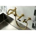 thumbnail image 2 of Kingston Brass KS1267PKLBS Duchess Double-Handle Wall-Mount Bridge Kitchen Faucet with Brass Sprayer, Brushed Brass, 2 of 7