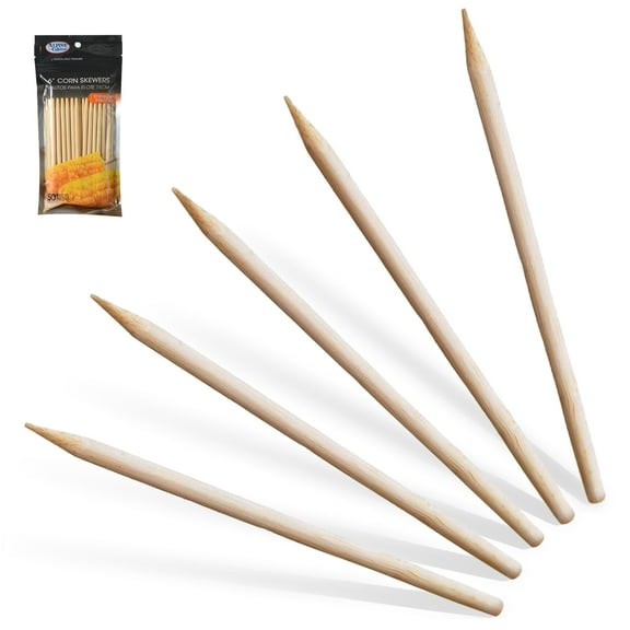 Alpine Cuisine Bamboo Corn Skewers 6-Inch (50 Count) - BBQ Wooden Shish Kabob Skewers for Grilling - Kebab Skewers for Appetizers, Smore Bamboo Sticks, BBQ Wood Sticks, Smores Sticks