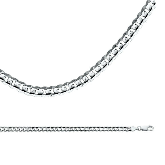 Cuban Chain Solid 14k White Gold Necklace Concave Curb Link Polished Heavy Style, 4.8 mm - 20 inch