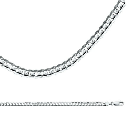 Cuban Chain Solid 14k White Gold Necklace Concave Curb Link Polished Heavy Style, 4.8 mm - 24 inch
