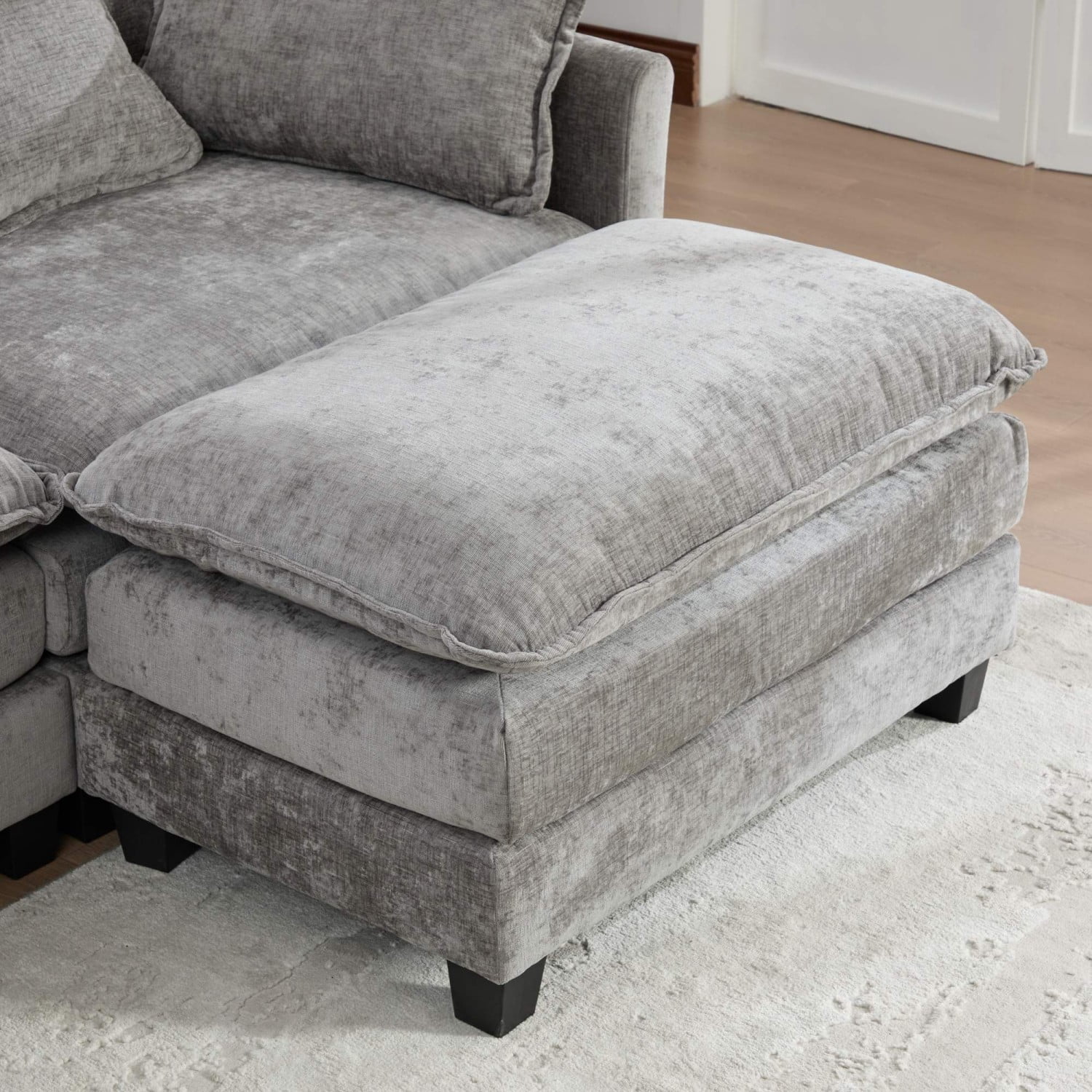 Cloud Sofa Ottoman, Modular Oversized Ottoman for Sectional Couch, Chenille Upholstered Footrest Stool for Living Room, Bedroom, Apartment, Gray