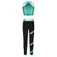 thumbnail image 2 of Hansber Kids Girls Metallic Mock Neck Crop Top with Leggings Dance Outfits Sports Gymnastic Workout Blue Green 8, 2 of 6
