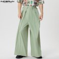 thumbnail image 2 of INCERUN 2024 Pantalones de estilo americano, nuevos pantalones largos con diseño plisado y pierna ancha para hombre, pantalones casuales de color sólido S-5XL, 2 of 5
