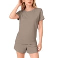 thumbnail image 3 of CPNG Girls 2 Piece Short Set Kids Summer Outfit Soft Solid Color Short Sleeve Crewneck T-shirt Elastic Waist Shorts Sweatsuit Set(Light Ashy,13-14 Years), 3 of 9