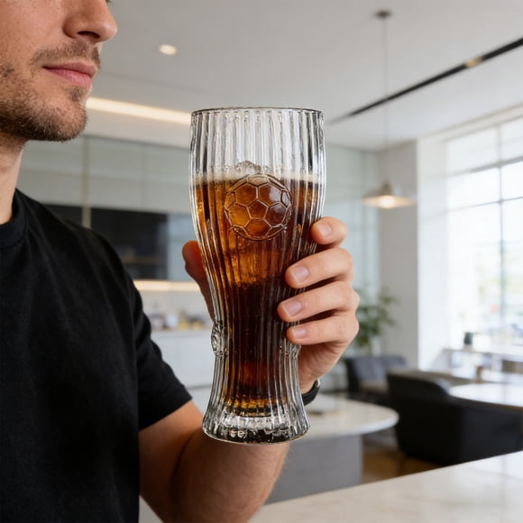 Football Mug Glass Cup – 3D Soccer Ball, Thick Crystal Stein for Game Day, Bar, Gifts for Football Fans