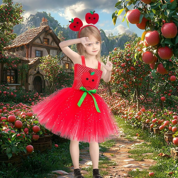 Spazoro Girls Mesh Tulle Princess Dress, Cosplay Party Dresses Performance Girls Halloween Costumes Red Size 2XL