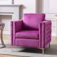 thumbnail image 2 of Modern Upholstered Accent Armchair Tufted Button Club Chair with Metal Legs, Living Room Single Sofa Chair Velvet Lounge Armchair with Nailhead Trim, Purple, 2 of 8