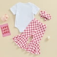 thumbnail image 3 of Bagilaanoe 3pcs Newborn Baby Girl Pants Set Short Sleeve Romper Tops + Checkerboard Flare Trousers + Headband 3M 6M 12M 18M Infant Casual Clothes, 3 of 8