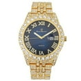 thumbnail image 2 of Charles Raymond Fully Iced Out Crystal Diamond Mens Watch w/Easy Read Date and w/Roman Numerals - Combo with Designer Hip Hop Blinged Out Bracelet and Ring- ST10226RND Gold Navy, 9, 2 of 8