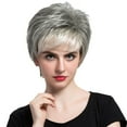 thumbnail image 2 of kusrkot Cheveux Humains Courts Superposés pour Femmes 12 Pouces Résistant à la Chaleur Gris Blanc, 2 of 9