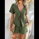 thumbnail image 5 of Conjuntos de Verano para Mujer: Camiseta con Cuello en V y Lazo Delantero, Pantalones Cortos Casuales A Juego, Conjuntos de 2 Piezas Verde S, 5 of 10