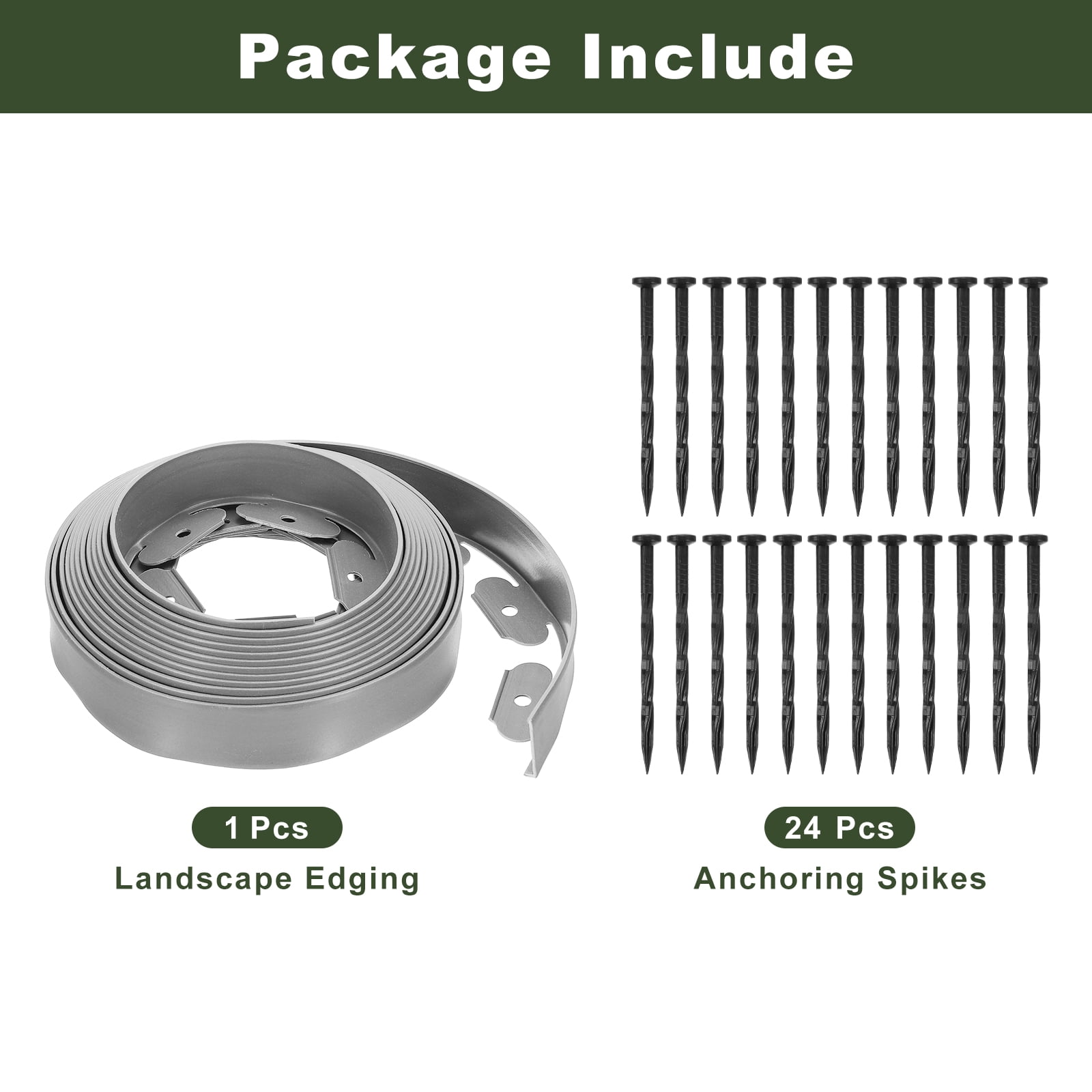 Uxcell Landscape Edging, 1Pcs 26FT x 2" Garden Edging Kit with 24 Stakes for Garden Lawn Flower Bed (Grey)