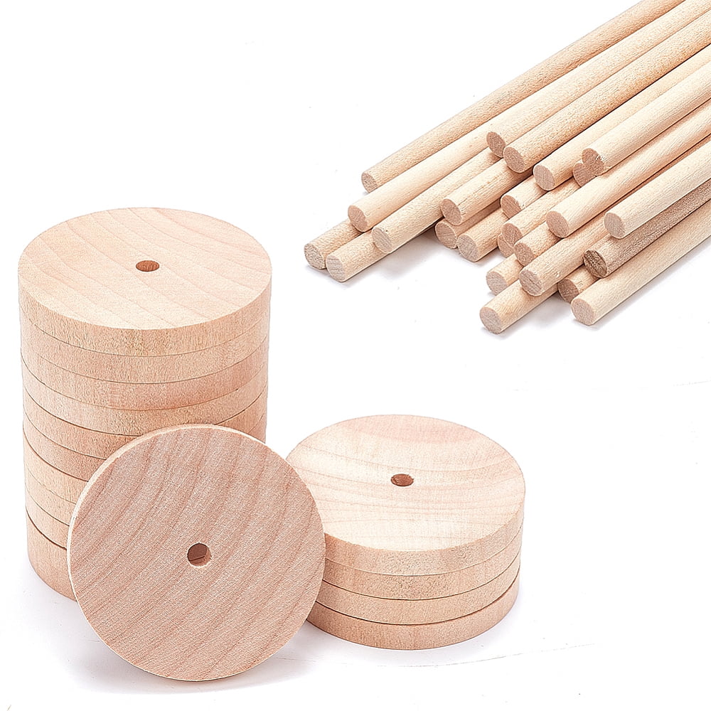 Schima Wood Unfinshed 100Pcs Wheel 50Pcs Stick Sets DIY Wooden Craft Wheat Stick: 15x0.5cm Wheel: 5x0.6cm Hole: 5.6mm