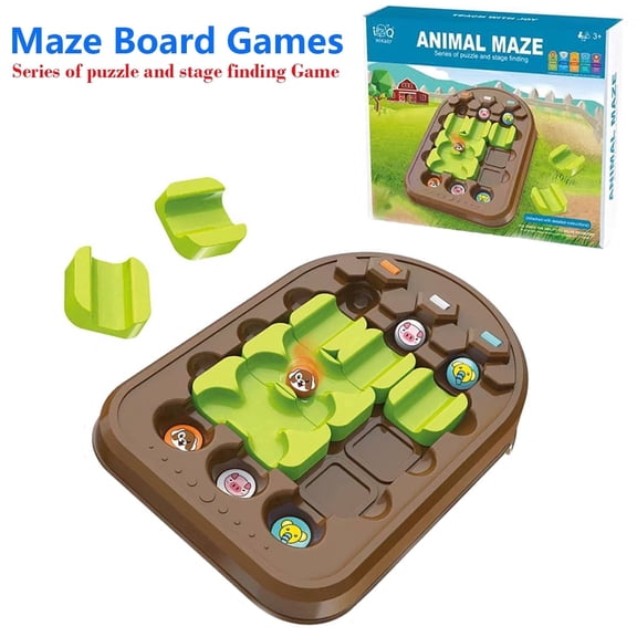 STEM Maze Brain Teaser Board Games,Slider Puzzle Logic Track Toys Set with 3pcs Animals Marble Run and 60 Challenges for Kids Age 3