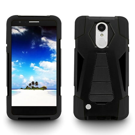 Turbo Rubber - For LG K20 Plus Turbo Layer HYBRID KICKSTAND Rubber Case Cover +Screen Protector