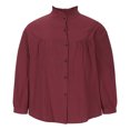 thumbnail image 4 of Fall Cotton Linen Tops for Women Long Sleeve Round Neck Solid Color Casual Loose Blouses Ruffle Button Down Shirts, 4 of 7