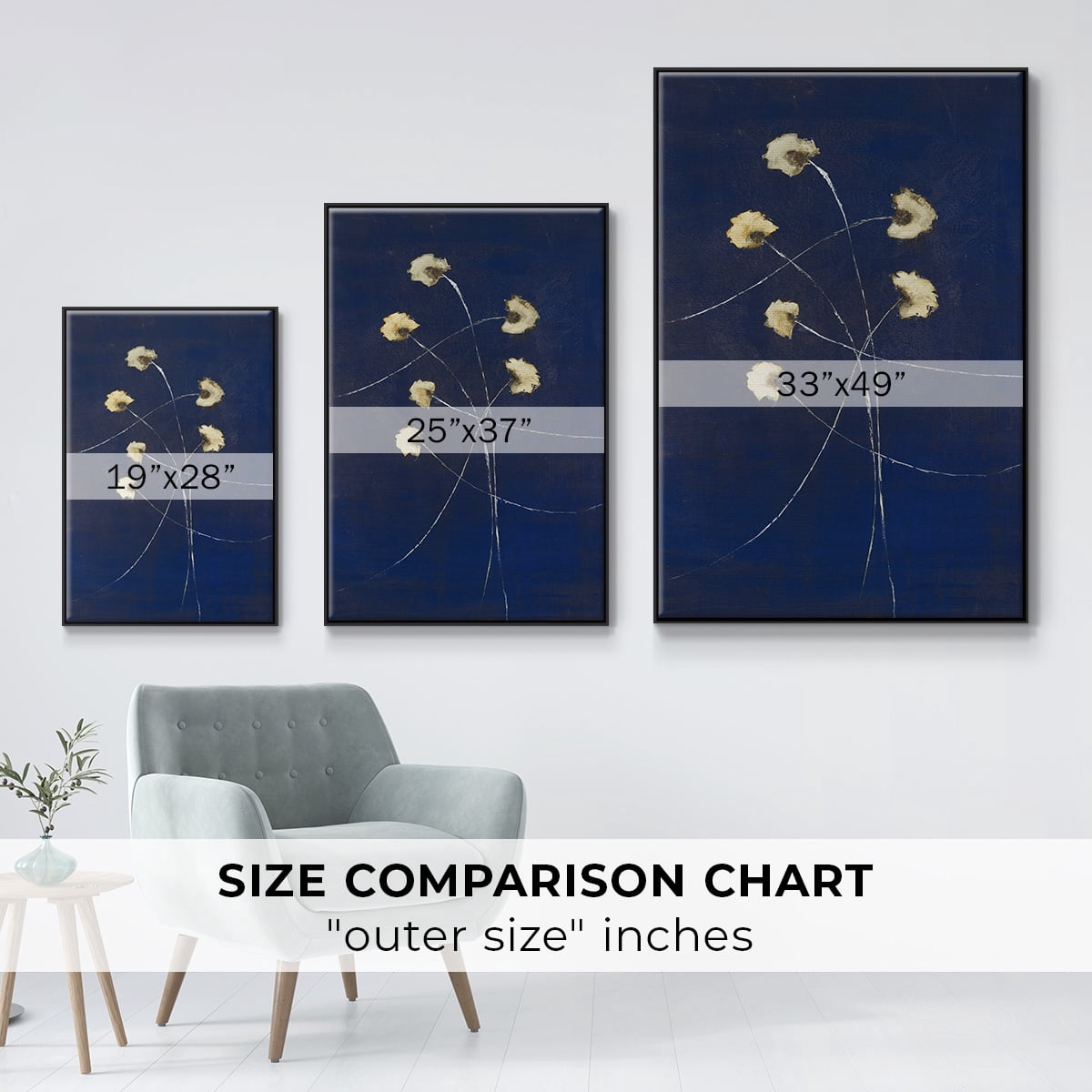 Indigo 2 Framed Premium Gallery Wrapped Canvas - Ready to Hang - 17 x 25 - Black Floating Frame