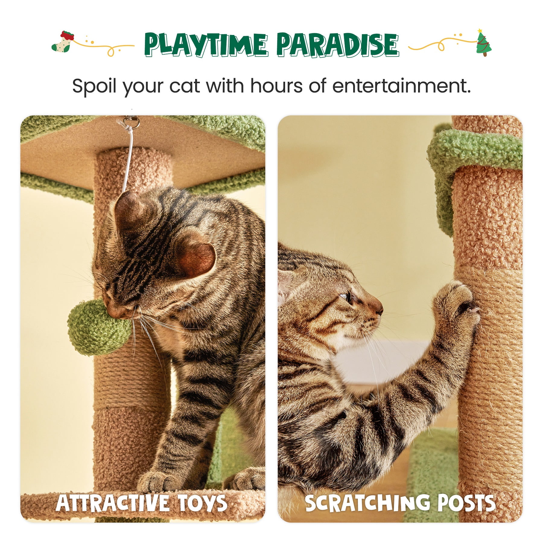 MWPO 63.8" Multi-Level Cat Tree with Condo and Scratching Post Tower, Green