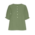 thumbnail image 5 of cocolona Summer Puff Sleeve Tops for Women Crew Neck Button Pleated Shirts Dressy Casual Loose Blouses, 5 of 6