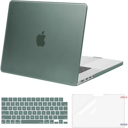 Mosiso Case for MacBook Pro 16 inch Case 2023 2022 2021 Release M3 A2991 M2 A2780 M1 A2485 Pro Max Chip, Plastic Carbon Fiber Texture Hard Shell&Keyboard Cover&Screen Protector, Green