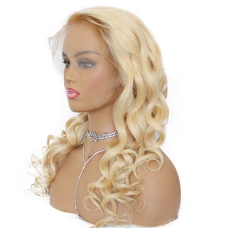 - AISOM Peruvian Loose Wave Lace Frontal Human Hair Wigs 613 Blonde Color 150% Density, 12