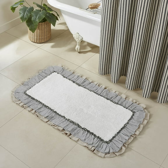 VHC Brands Ashmont Farmhouse 27"x48" Bathmat Creme Ruched Ruffle Cotton Solid Color Rectangle Bath Decor