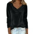 thumbnail image 7 of IMENGL Long Sleeve Shirts for Women Casual Velvet Cowl Neck Pleated Elegant Fall Ruched Blouse Soft T-Shirt Women's Basic Tee Long Sleeve Tops,Black, 7 of 7