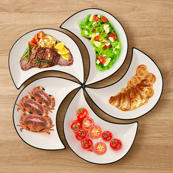 5-10pc Moon-Shaped Ceramic Plate Set - Creative Freestyle Tableware - Perfect for Parties, BBQs, Camping - Dishwasher Safe & Versatile