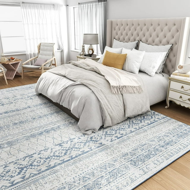 Boho Area Rug 5x7 Carpet-Rugs for Living Room Bedroom Modern Moroccan Washable Rugs for Bedroom Dining Room Living Room Rug Distressed Neutral Rug Home Room Blue