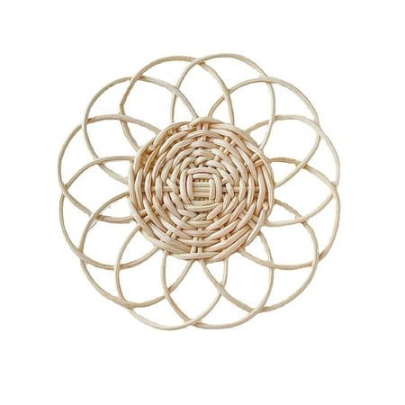 

Boho Rattan Coaster Woven Wicker Retro Rustic Coffee Drinks Placemat for Home Table Decor Type 3