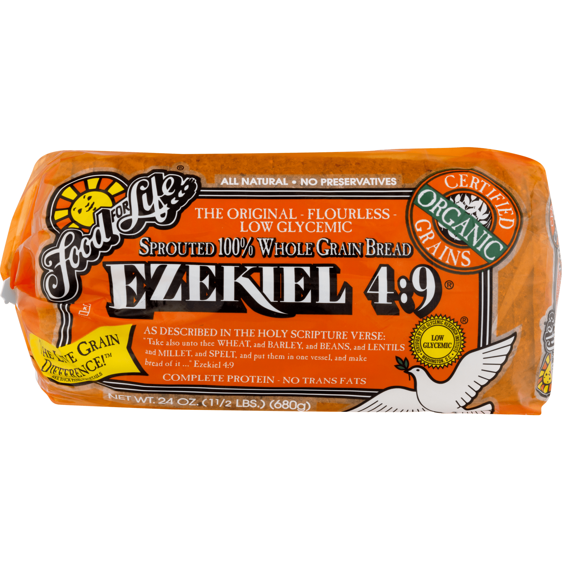Food for Life Ezekiel 4:9 Organic Sprouted Whole Grain Bread, Flourless, 24 oz Loaf, 20 Count