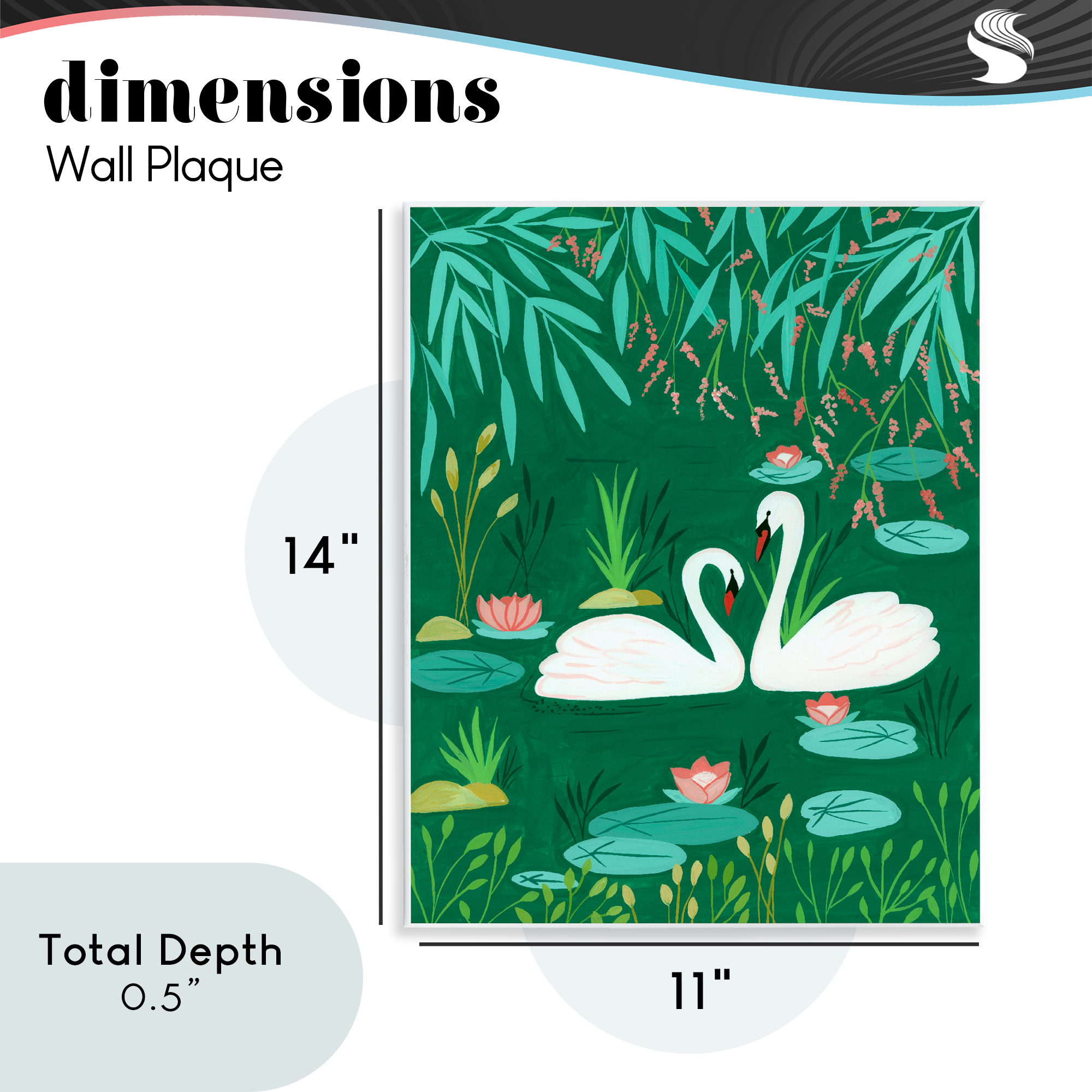 Swan Pair on Green Pond Wall Plaque Art, design by Nabeela Rumi