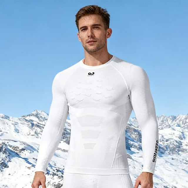 Mceream Men's Crew Neck Thermal Shirt Fleece Lined Ski Cycling Hunting Compression Base Layer,Warm,Quick Dry White L