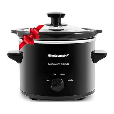 Elite Gourmet MST239X Electric Round Slow Cooker, Adjustable Temp, Entrees, Sauces, Stews & Dips, Dishwasher Safe Glass Lid & Crock, 2 Quart, Black