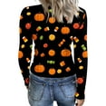 thumbnail image 4 of Halloween Knit Shirts for Women Cute Pumpkin Bat Print Stretch Slim Fit Ribbed T Shirts Holiday Halloween Tops, 4 of 5