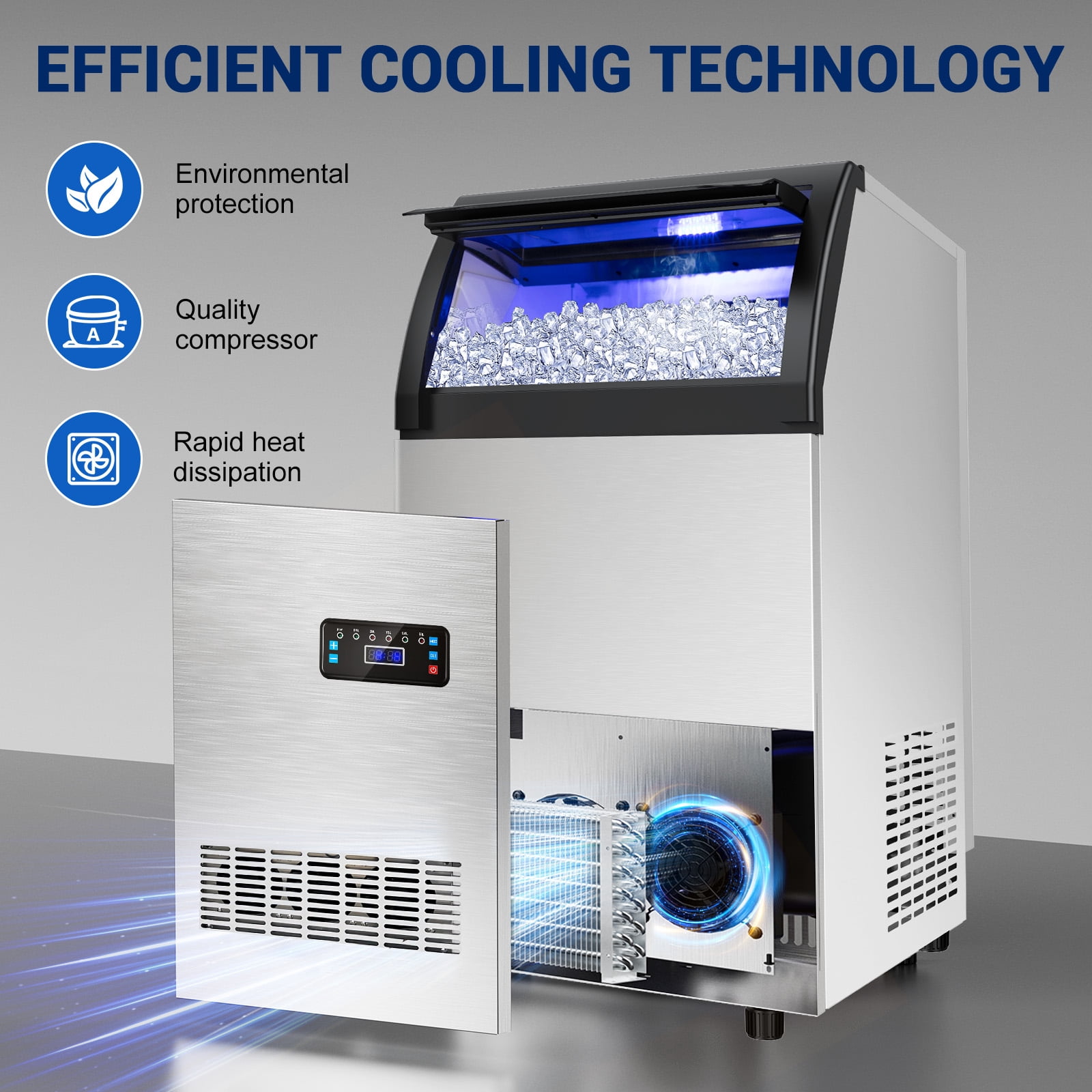 Commercial Gourmet Ice Maker,121LBS/24H Spray Ice Machine with 55Lbs Storage,Auto Self-Cleaning for Crystal Clear 5x10 Cubes Ice Making for Home Office Bar