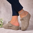 thumbnail image 4 of Wedge Suede Clogs for Women Retro Closed Toe Mules Comfortable Dress Slides Soft Soled Backless Platform Sandals Brown Size 9, 4 of 7